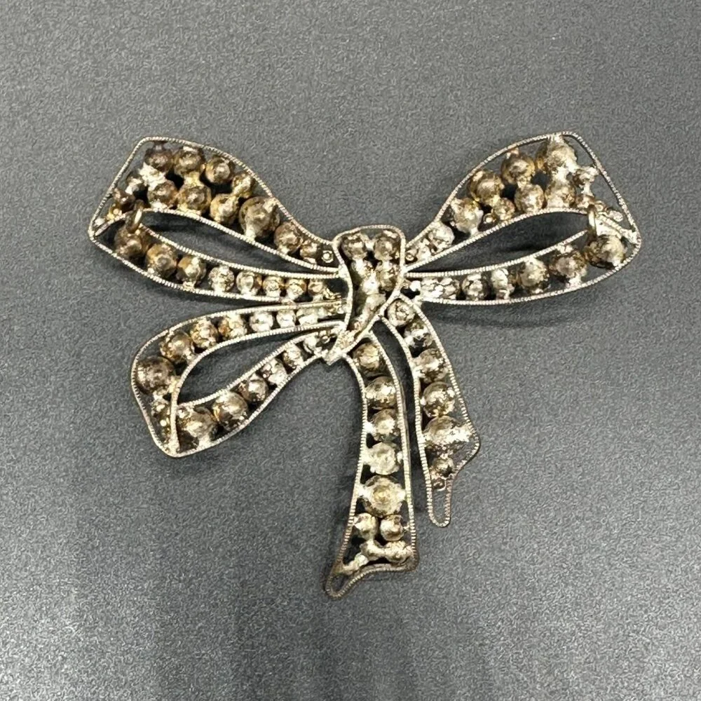 Antique Victorian Rhinestone Bow Pendant Hair Accessory Statement Vintage - Picture 4 of 11